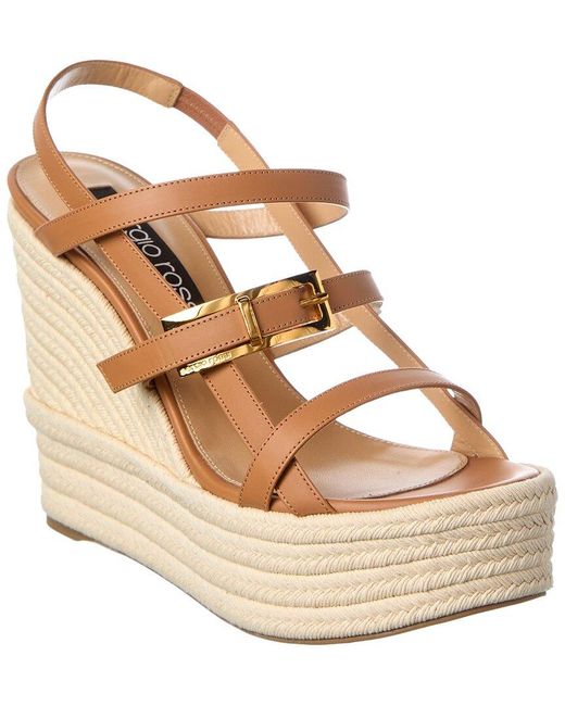 Sergio Rossi Natural Nora 75 Leather Wedge Sandal