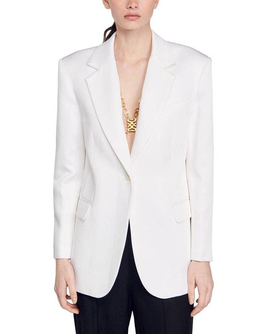 Sandro White Alicia Linen-Blend Blazer