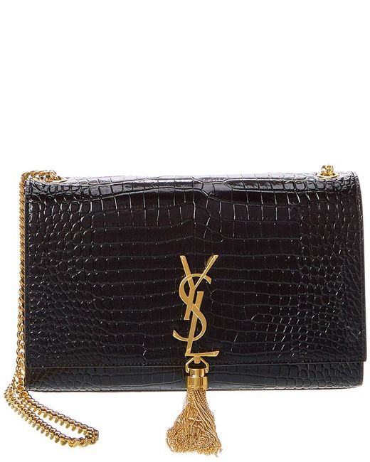 Saint Laurent Black Kate Tassel Medium Croc-embossed Leather Shoulder Bag