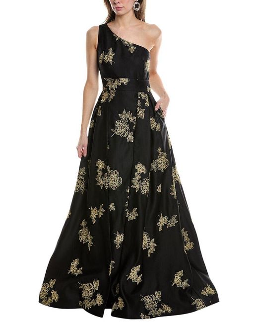 Marchesa Black One-shoulder Heavy Duchess Satin Gown