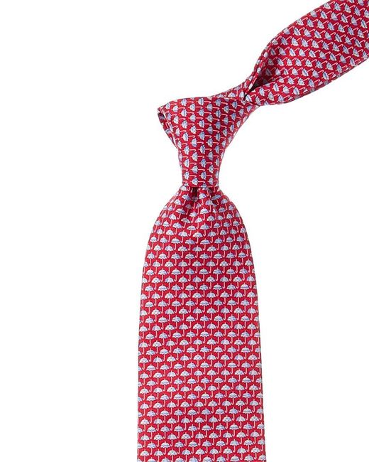 Ferragamo Red Umbrellas Silk Tie for men