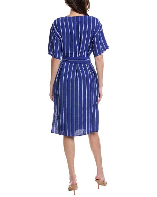 Lafayette 148 New York Blue Harbor Stripe Linen Popover Dress