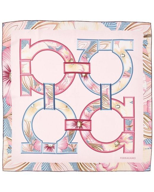 Ferragamo Pink Gancini Print Silk Scarf