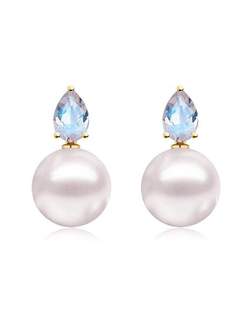 Kai Fine Jewelry White 14K 0.70 Ct. Tw. Moonstone & 8-9Mm Pearl Drop Earrings