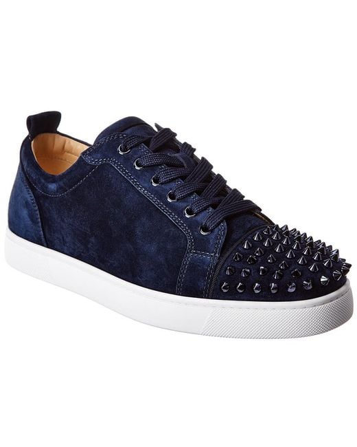 Christian Louboutin Louis Junior Studded Suede Trainers in Blue