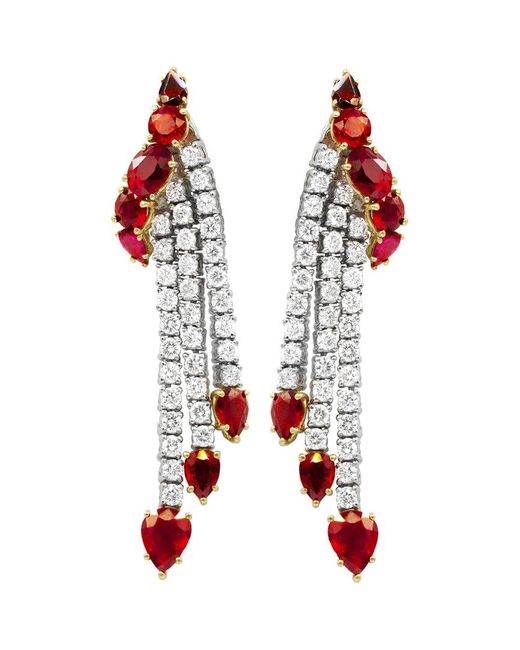 Diana M Red Fine Jewelry 18k 22.40 Ct. Tw. Diamond & Ruby Earrings