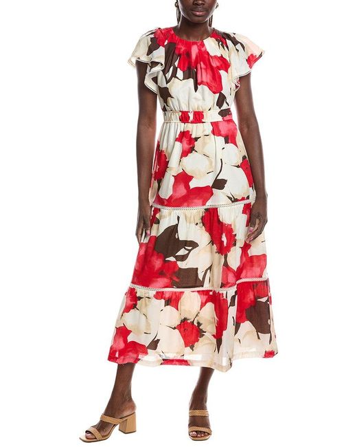 Anne Klein Flutter Sleeve Tiered Maxi Dress