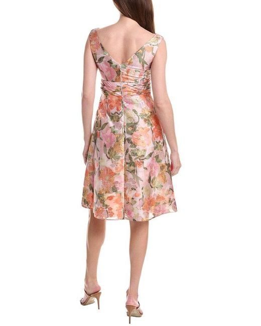 Adrianna Papell Pink Floral Jacquard Midi Dress
