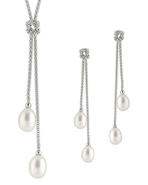 Splendid White Silver 7.5-8mm Freshwater Pearl Drop Earrings & Necklace Set