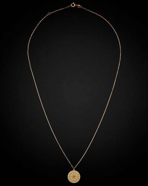 Italian Gold Black 14k Compass Disc Pendant Necklace
