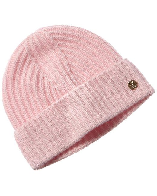 Bruno Magli Pink Fashioned Rib Cashmere Hat