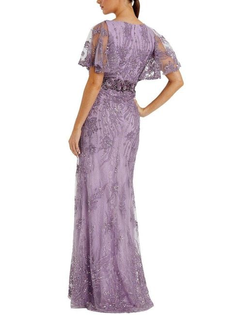 Mac Duggal Purple Flutter Sleeve Gown