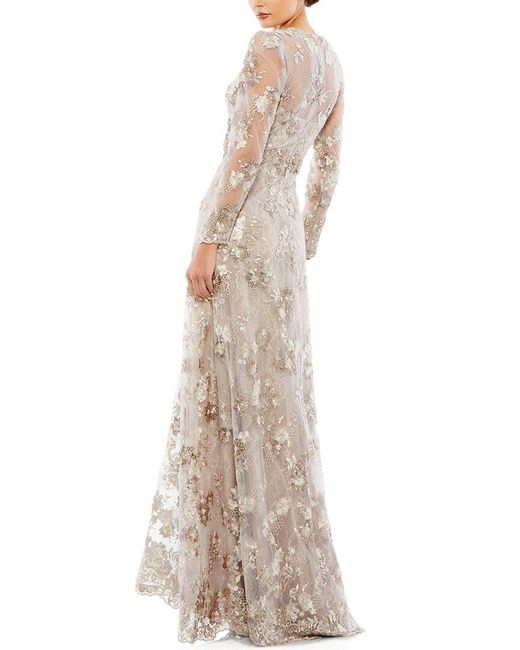 Mac Duggal Natural Floral Embroidered Illusion Evening Gown