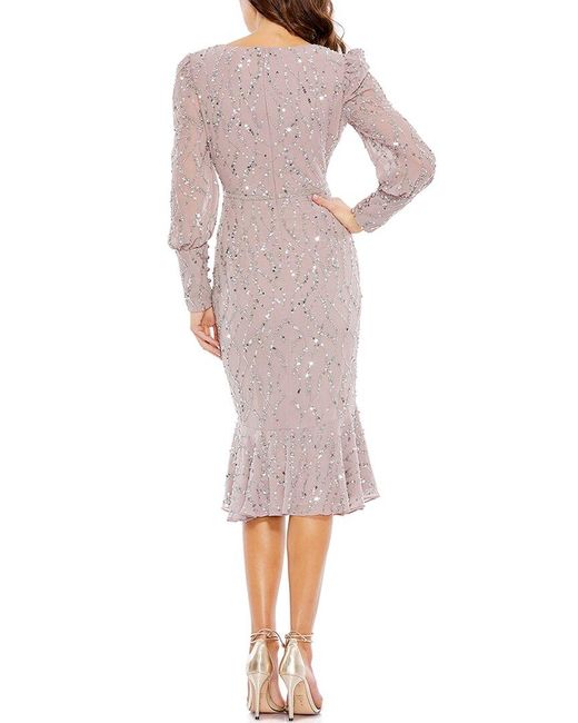 Mac Duggal Pink Sequined Illusion Trumpet Dress