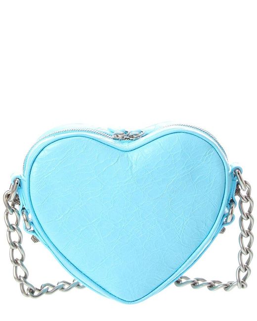 Balenciaga Blue Le Cagole Heart Mini Croc-embossed Leather Crossbody