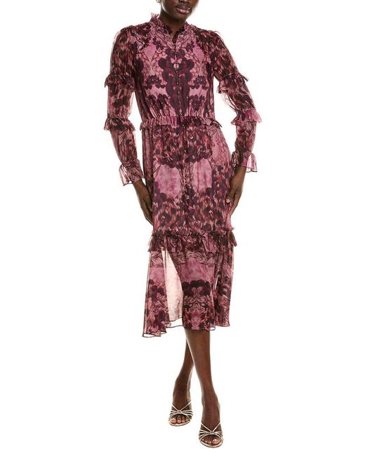 Marchesa Red Silk-Blend Midi Dress