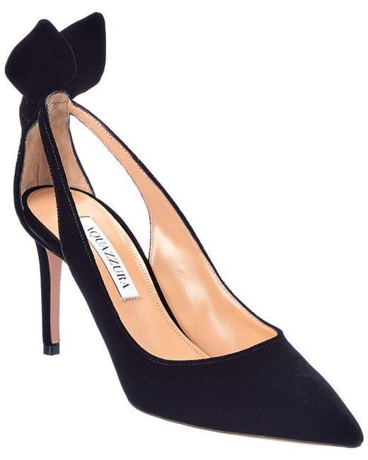 Aquazzura Blue Bow Tie 85 Velvet Pump