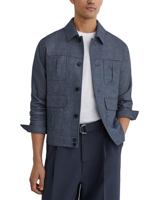 Reiss Blue Lagos Linen Four Pocket S Casual Jacket for men