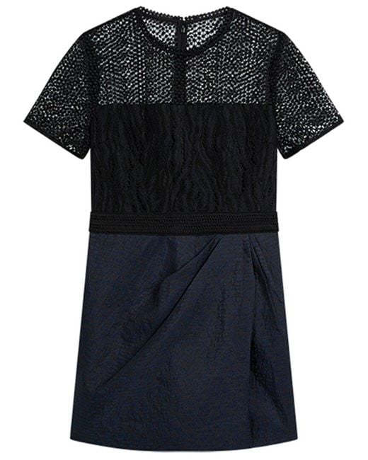 Reiss Black Freida Mix Lace Fitted Mini Dress