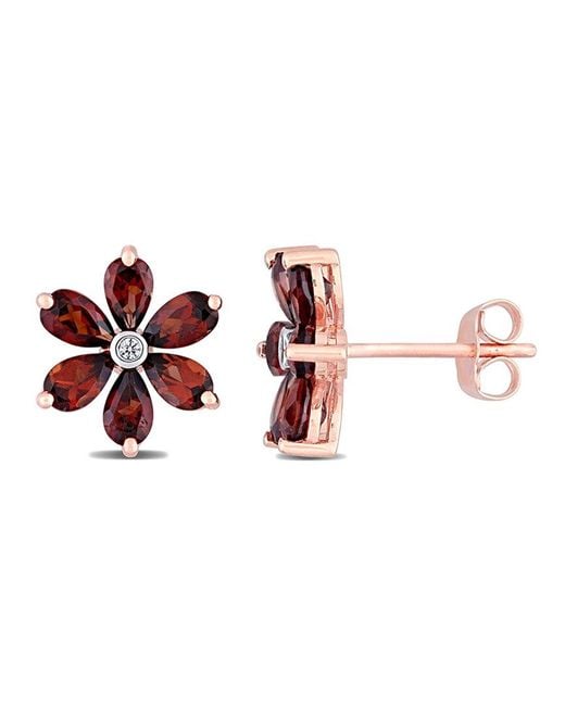 Rina Limor White Plated 3.26 Ct. Tw. Diamond & Garnet Floral Earrings