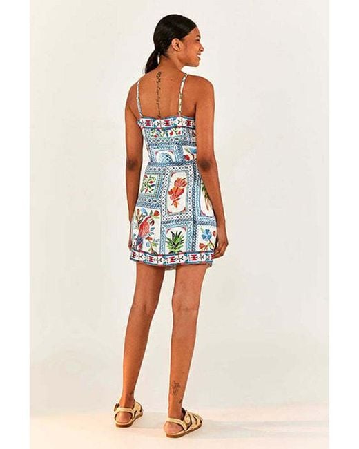 Farm Rio Blue Tropical Tiles Embroidered Mini Dress