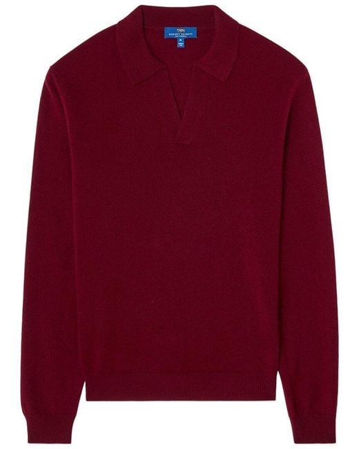Robert Talbott Red 100% Cashmere Parsons Johnny Collar Sweater for men