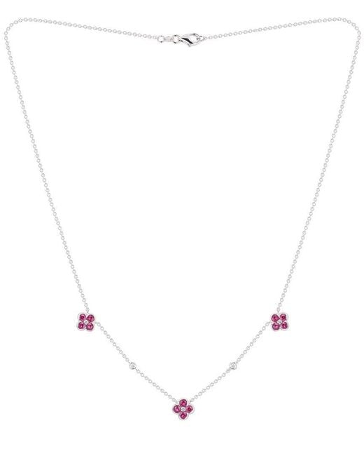 Gregg Ruth White 14K 1.20 Ct. Tw. Diamond & Ruby Clover Necklace