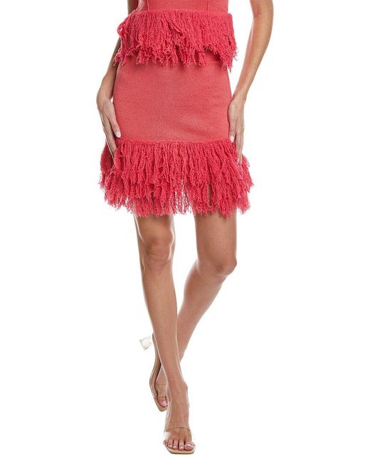 Joos Tricot Red Fringe Linen-Blend Mini Skirt