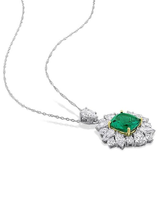 Lab Grown Gemstones White Created Forever 18K 5.22 Ct. Tw. Lab-Grown Diamond & Lab-Grown Emerald Pendant Necklace