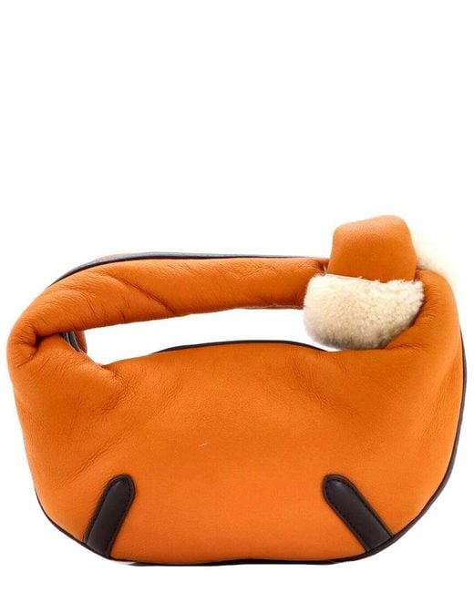 Bottega Veneta Orange Leather & Shearling Aviator Jodie Hobo Mini (Authentic Pre-Loved)