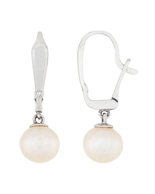 Masako Pearls White Splendid Pearls 14k Diamond & 8-8.5mm Pearl Earrings