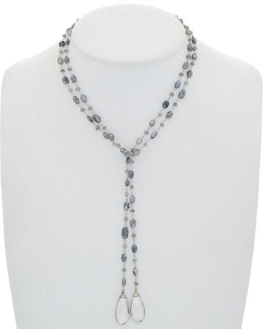 Rachel Reinhardt Jewelry Blue Silver Labradorite & Clear Quartz 42in Lariat Necklace