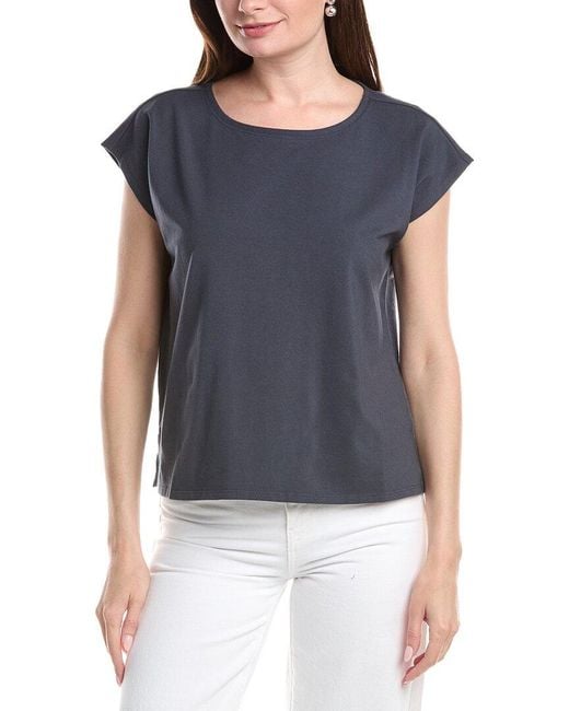 Eileen Fisher Blue Ballet Neck Box Top