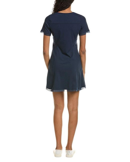 Stella Parker Blue Scoop Neck Mesh Detail Dress