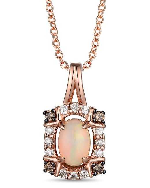 Le Vian Pink 14k Rose Gold 0.32 Ct. Tw. Diamond & Opal Pendant Necklace