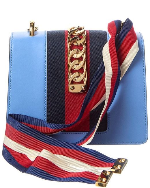 Gucci Sky Blue Calfskin Leather Mini Sylvie Chain Shoulder Bag (authentic Pre- Loved)