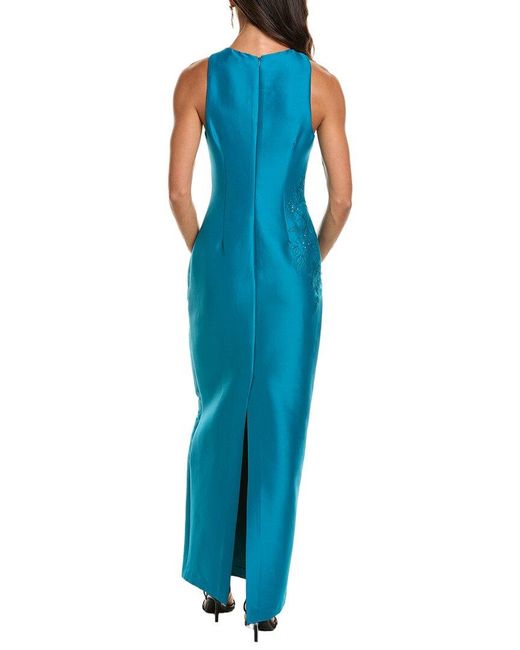 Badgley Mischka Blue Beaded Applique Gown