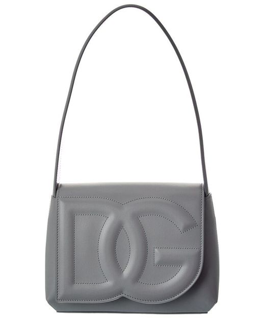 Dolce & Gabbana Gray Dg Logo Leather Shoulder Bag