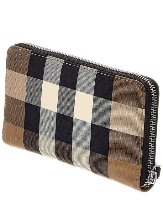 Burberry Brown Check Canvas Zip Around Wallet for men