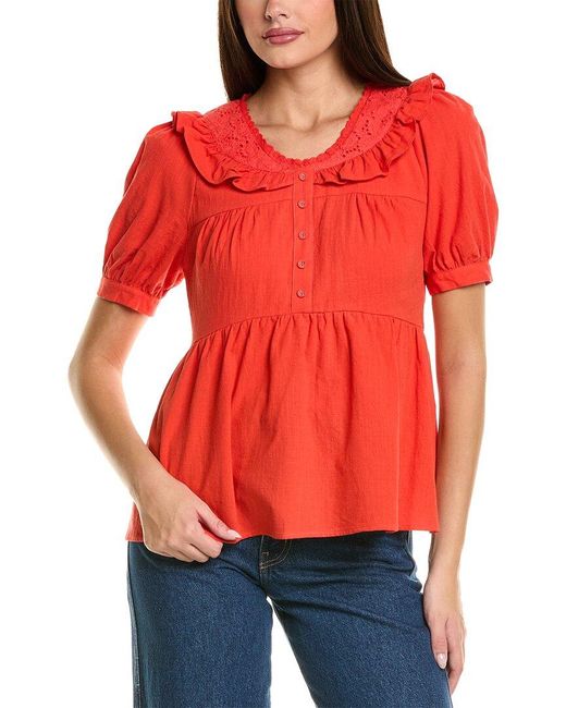 CELESTINE SEI Red Puff Sleeve Top
