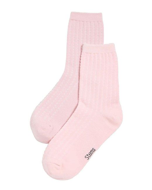 Stems Pink Set Of 2 Waffle Knit Sock