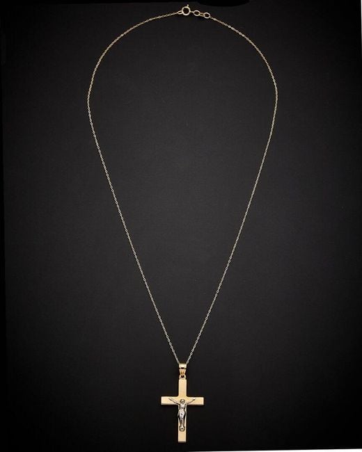 Italian Gold Black 14k Italian Two-tone Gold Crucifix Necklace
