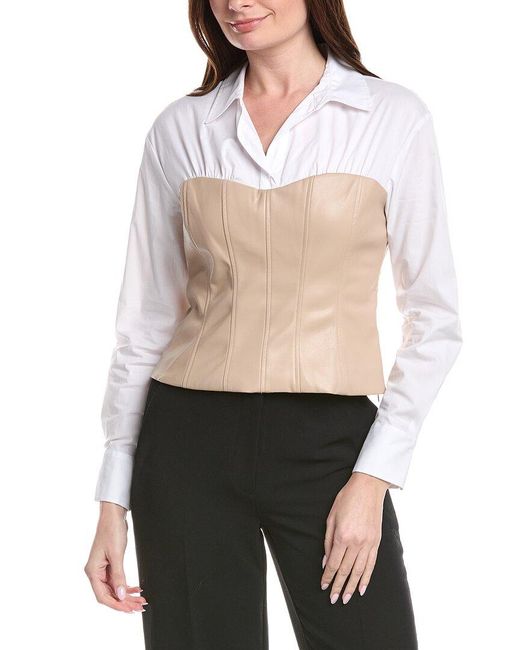 Kenneth Cole White Solid Poplin Top