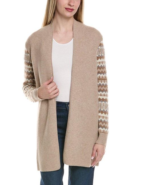 Sofiacashmere Natural Lurex Fairisle Open Wool & Cashmere-Blend Cardigan