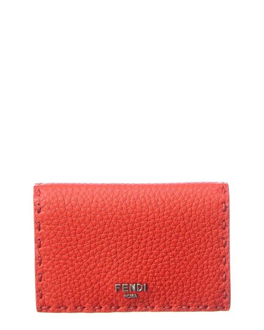 Fendi Red Peekaboo Leather Card Case