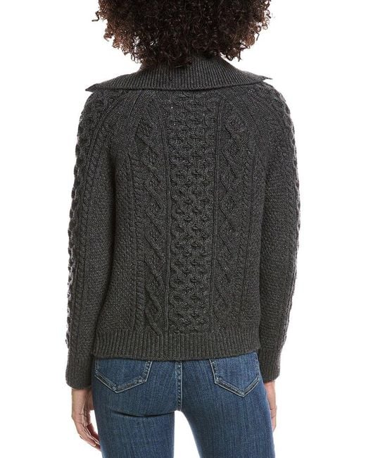 Forte Black Wool & Cashmere-Blend Luxe Cable Cardigan