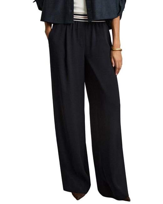 Reiss Black Abs Stripe Waistband Wide Leg Trouser