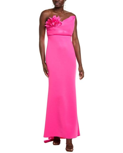 Badgley Mischka Pink 3D Floral Bodice Scuba Gown