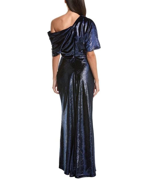 Amsale Blue One-Shoulder Velvet Gown