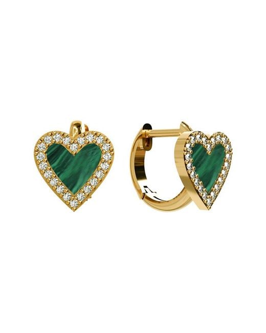 Gabi Rielle Green 14k Over Silver Malachite Cz Huggie Earrings